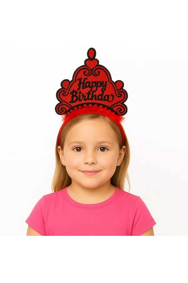 Kırmızı Happy Birthday Prenses Tacı – Doğum Günü Taç Aksesuarı