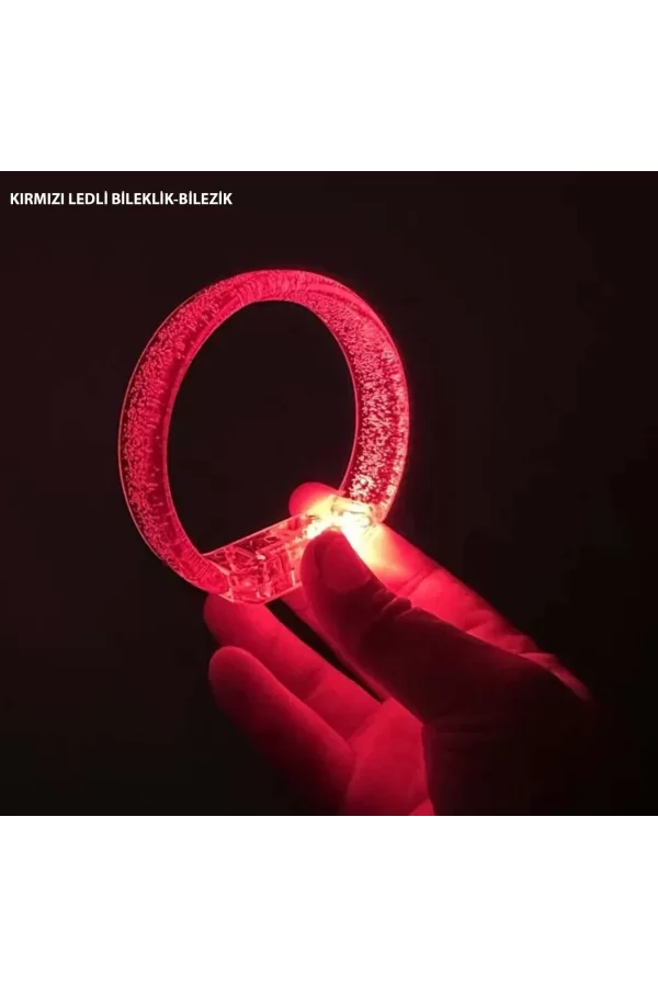 Kırmızı Led Işıklı Baskı Yapılabilen Pilli Bileklik Bilezik 1,5 Cm Genişlik