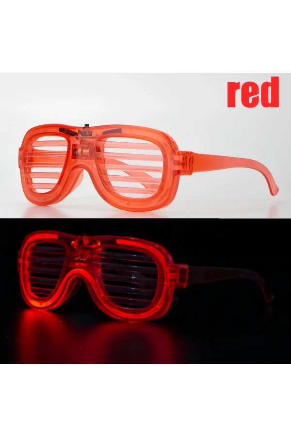 Kırmızı Led Işıklı Parti Gözlüğü - Neon Glow Şerit Gözlük 3 Modlu