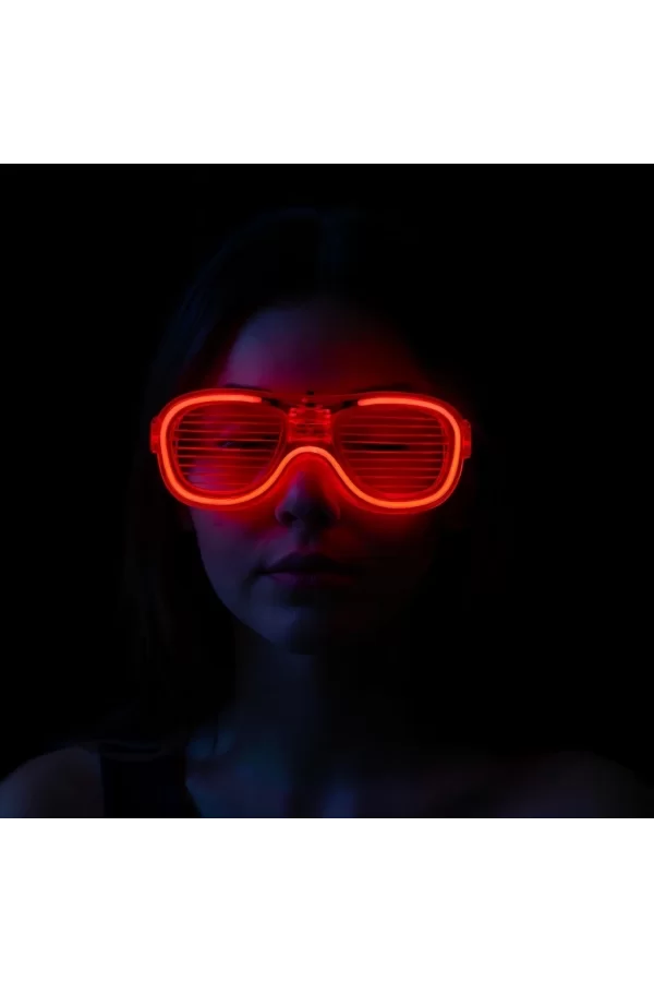Kırmızı Led Işıklı Parti Gözlüğü - Neon Glow Şerit Gözlük 3 Modlu