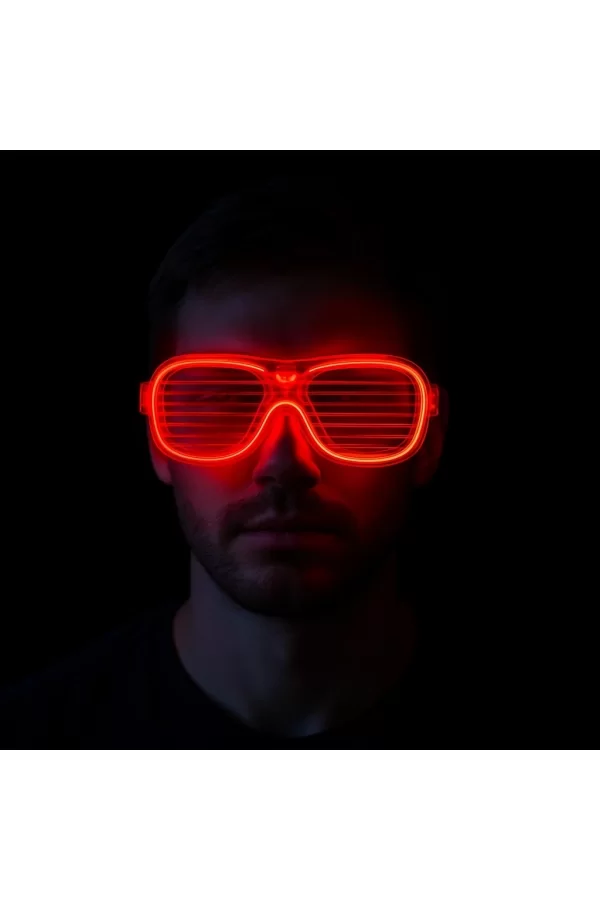 Kırmızı Led Işıklı Parti Gözlüğü - Neon Glow Şerit Gözlük 3 Modlu