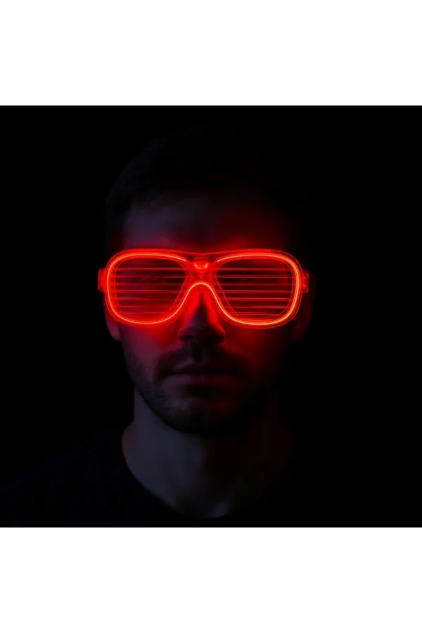 Kırmızı Led Işıklı Parti Gözlüğü - Neon Glow Şerit Gözlük 3 Modlu