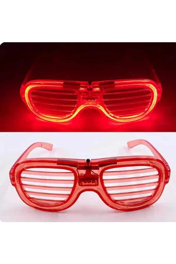Kırmızı Led Işıklı Parti Gözlüğü - Neon Glow Şerit Gözlük 3 Modlu