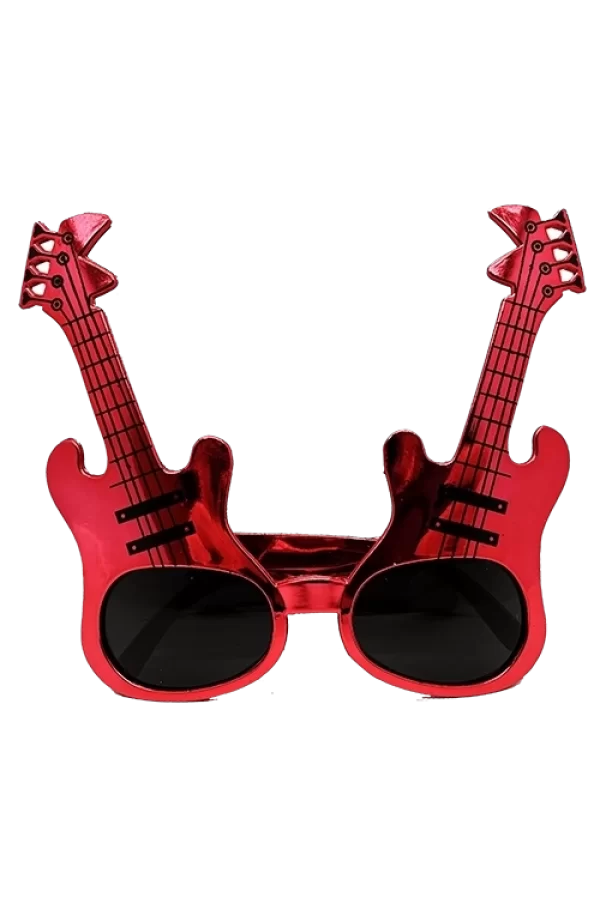 Kırmızı Renk Rockn Roll Gitar Şekilli Parti Gözlüğü 15x15 Cm