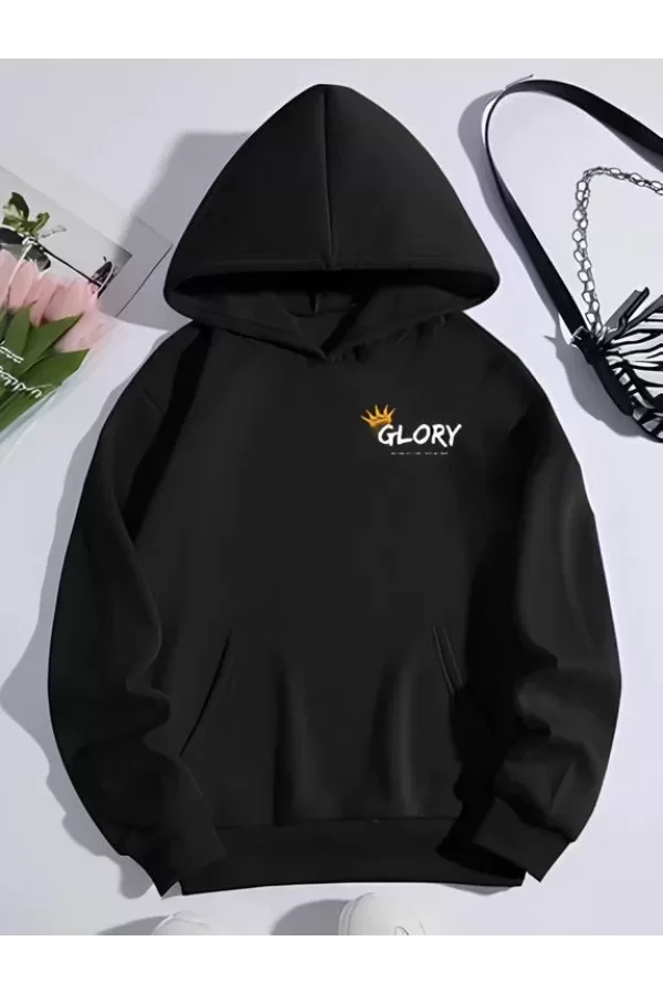 Luz&Pos Kışlık Üç İplik Kapüşonlu Sweatshirt - Siyah