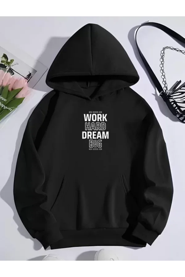 Luz&Pos Kışlık Üç İplik Kapüşonlu Sweatshirt - Siyah