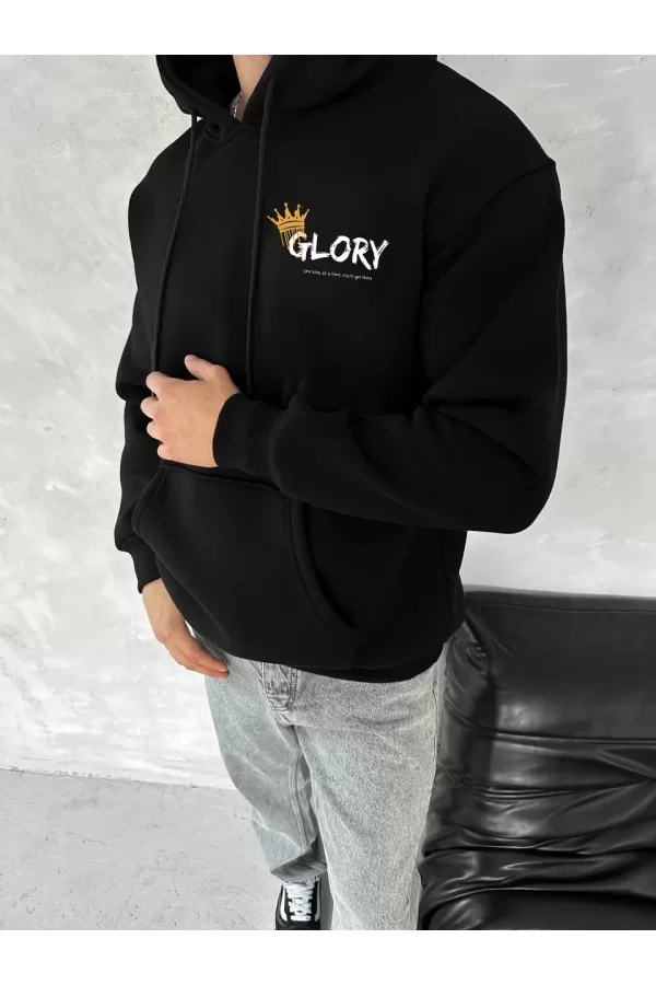Luz&Pos Kışlık Üç İplik Kapüşonlu Sweatshirt - Siyah