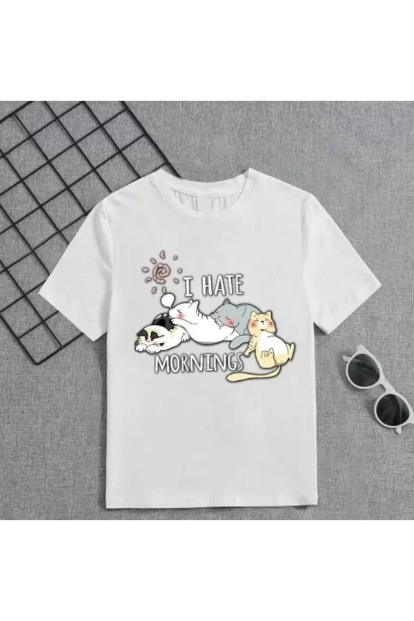 Luz&Pos Kız Çocuk Bisiklet Yaka Baskılı T-shirt - Beyaz