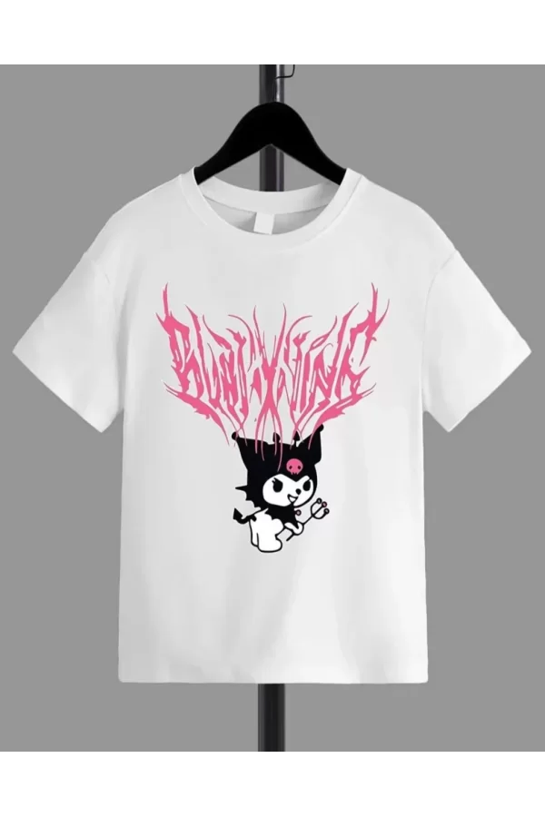 Luz&Pos Kız Çocuk Bisiklet Yaka Baskılı T-shirt - Beyaz