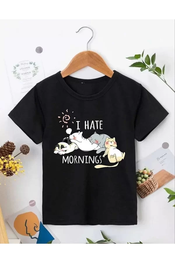 Luz&Pos Kız Çocuk Bisiklet Yaka Baskılı T-shirt - Siyah