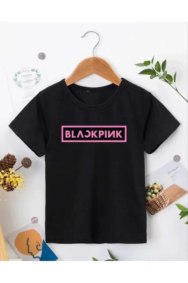 Luz&Pos Kız Çocuk Bisiklet Yaka Baskılı T-shirt - Siyah