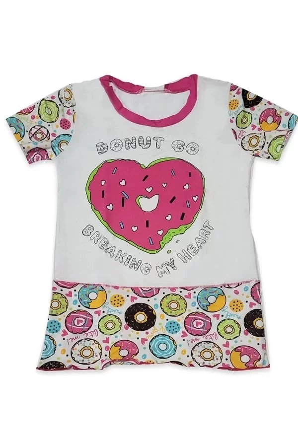 Kız Çocuk Donut Desenli Renkli Pijama Takımı