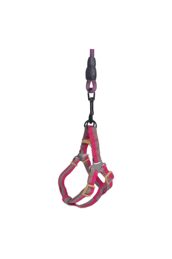 Köpek Göğüs Tasma Seti Dalga Desenli 2 cm*40-58 cm Mor-Pembe