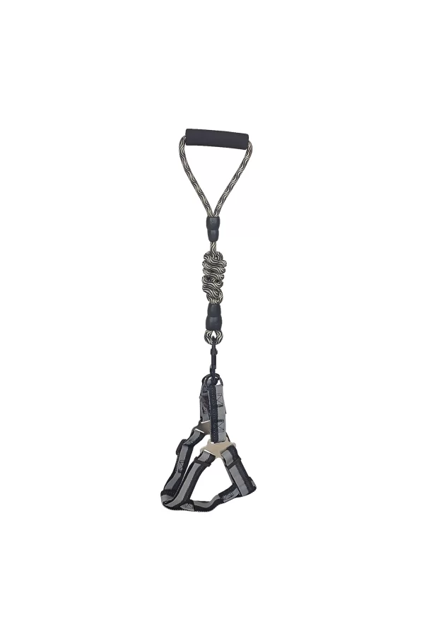 Köpek Göğüs Tasma Seti Dalga Desenli 2.5 cm*50-72 cm Siyah-Beyaz