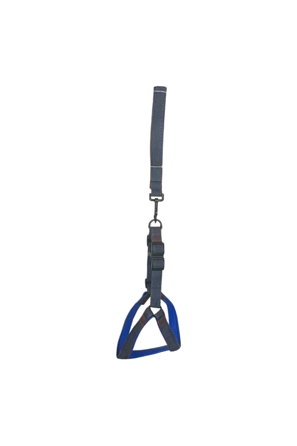 Köpek Göğüs Tasma Seti Dokuma 3.5 cm*70-90 cm Mavi Kot