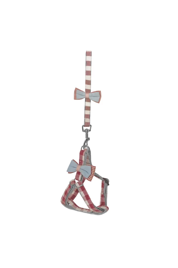 Köpek Göğüs Tasma Seti Ekose Desenli Papyonlu 1.5 cm*35-48 cm Kırmızı