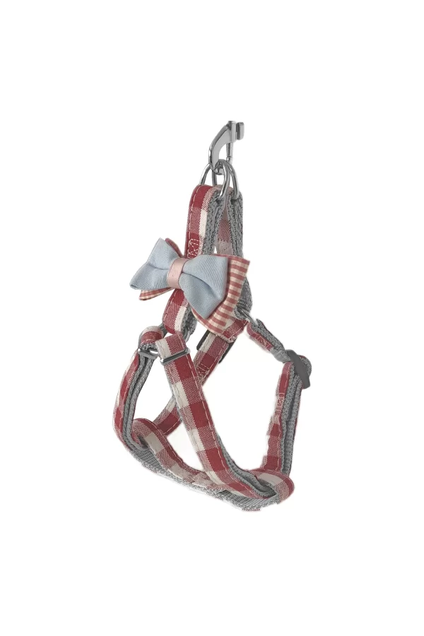 Köpek Göğüs Tasma Seti Ekose Desenli Papyonlu 1.5 cm*35-48 cm Kırmızı