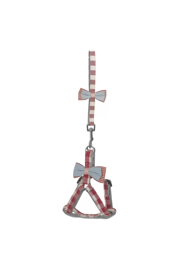 Köpek Göğüs Tasma Seti Ekose Desenli Papyonlu 1.5 cm*35-48 cm Kırmızı