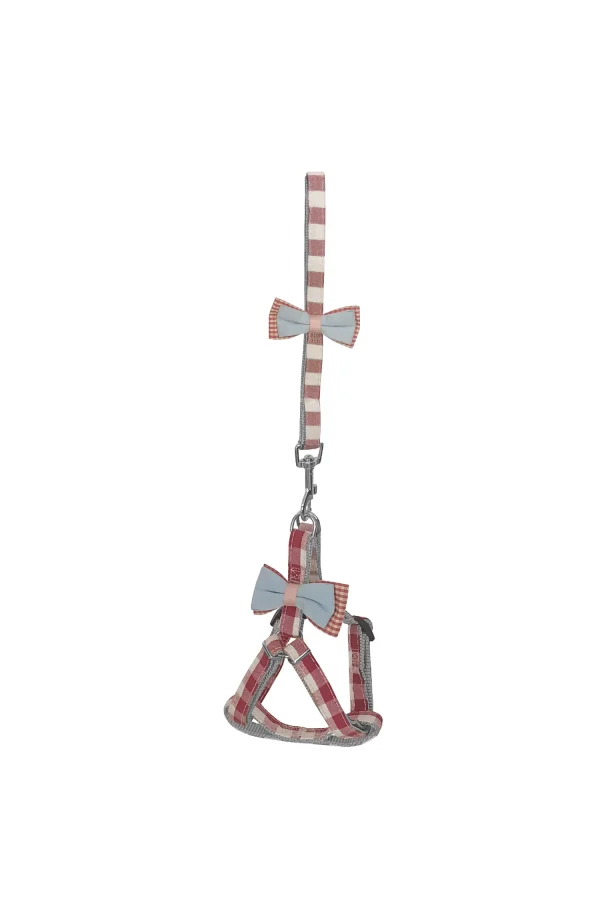 Köpek Göğüs Tasma Seti Ekose Desenli Papyonlu 1.5 cm*35-48 cm Kırmızı