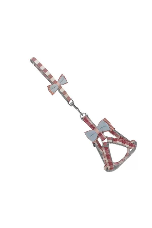 Köpek Göğüs Tasma Seti Ekose Desenli Papyonlu 1.5 cm*35-48 cm Kırmızı