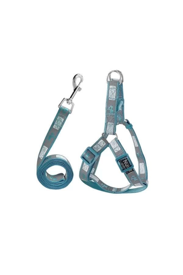 Köpek Göğüs Tasma Seti Köpek Desenli 120 cm-34 cm-47 cm Açık Mavi