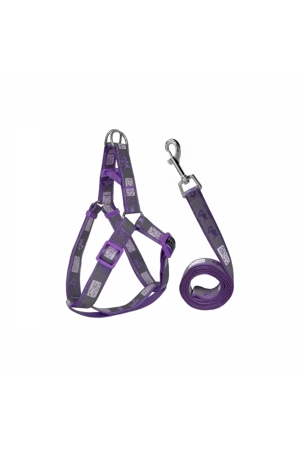 Köpek Göğüs Tasma Seti Köpek Desenli 120 cm-34 cm-47 cm Mor