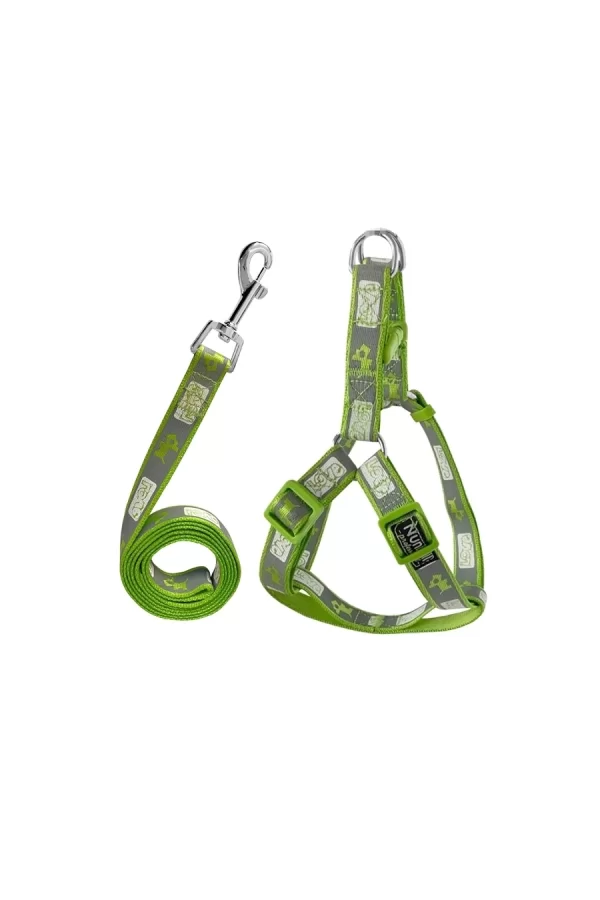 Köpek Göğüs Tasma Seti Köpek Desenli 120 cm-47 cm-67 cm Yeşil
