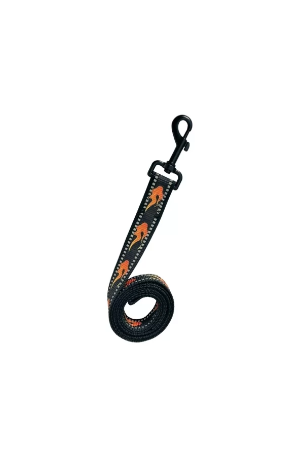 Köpek Göğüs Tasma Seti Reflektörlü Alev Desenli 120 cm-48 cm-70 cm Siyah