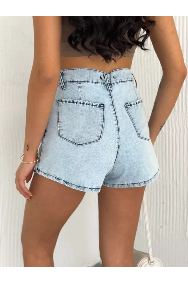 Kot Jeans Kesimetrik Kesim Cepli Şortlu Etek - Gri