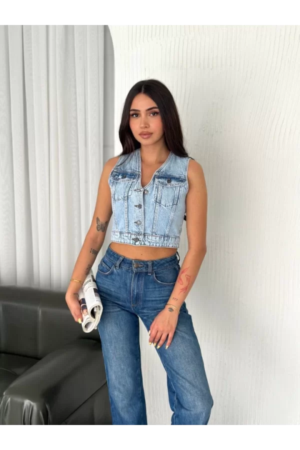 Kot Jeans Yelek - Buz Mavisi