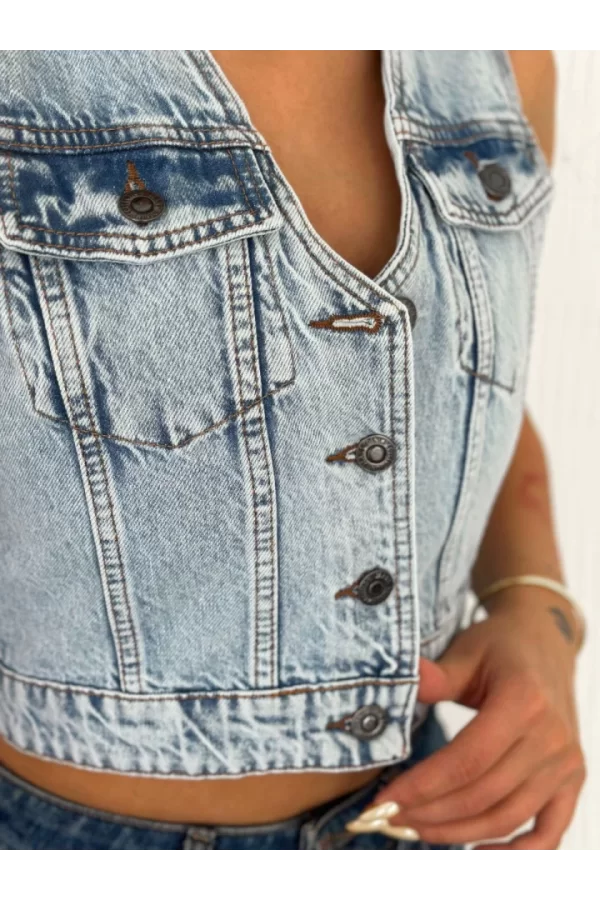 Kot Jeans Yelek - Buz Mavisi