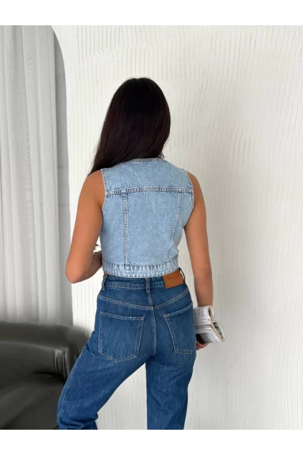 Kot Jeans Yelek - Buz Mavisi