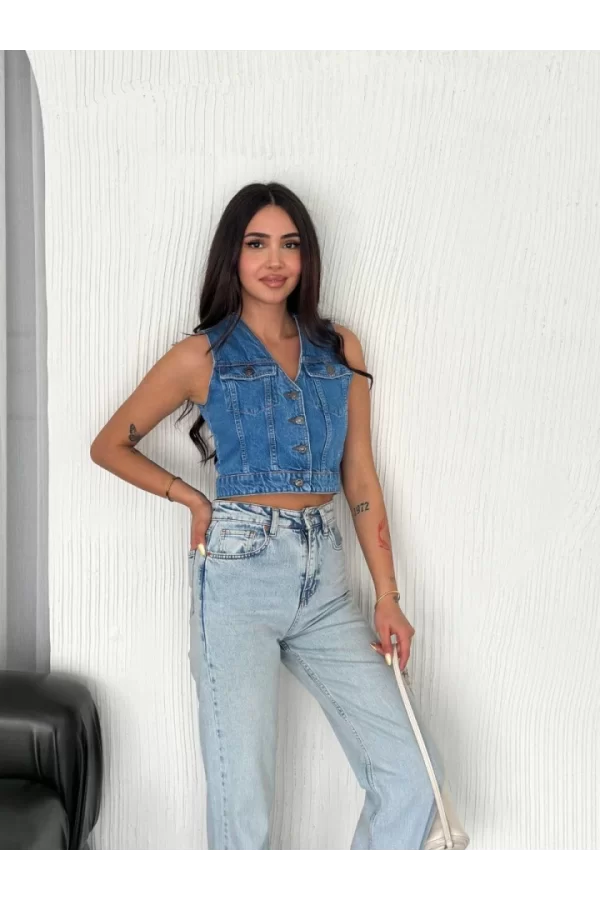 Kot Jeans Yelek - Mavi