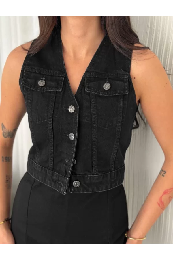Kot Jeans Yelek - Siyah