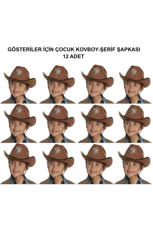 Kovboy Şerif Şapkası Kahve 12 Adet - Kostüm, Parti Ve Gösteri Şapkası