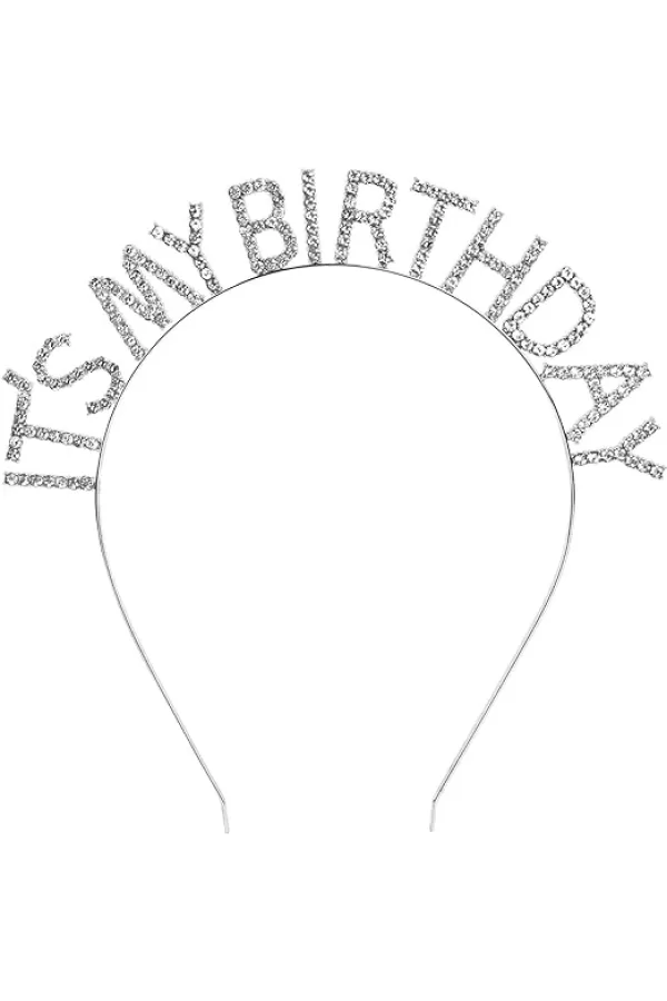 Kristal Taşlı Gümüş Renk İt39s My Birthday Yazılı Doğum Günü Parti Tacı 14x16 Cm