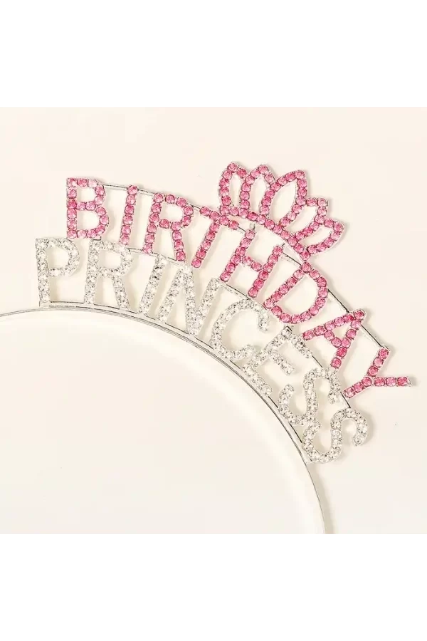 Kristal Taşlı Pembe Birthday Princess Yazılı Parti Tacı 19x11 Cm