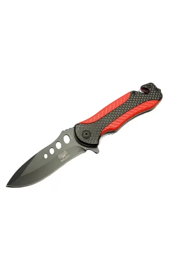 Kurtarma Çakısı Kırmızı 22 Cm Yarı Otomatik , Kemerlikli