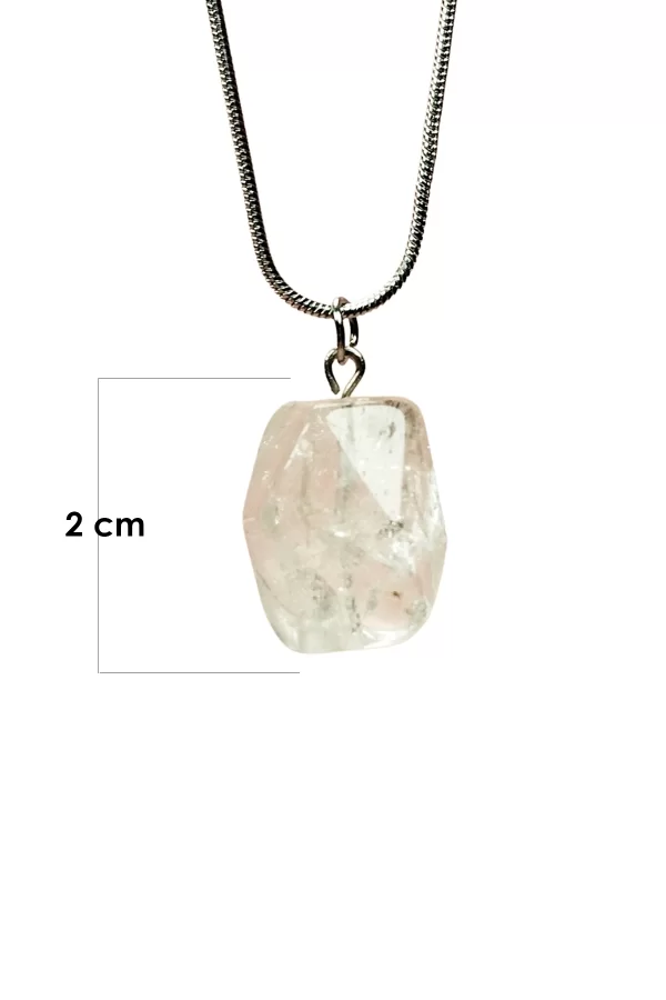 Kuvars Doğal Taşı Zincirli El Yapımı Kolye Uç: 2 cm Zincir: 20 cm Kutulu