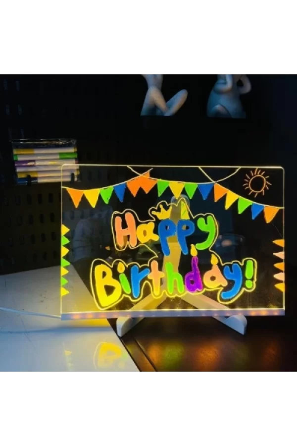 LED Aydınlatmalı Yazı ve Çizim Tahtası - Küçük Boy 20x20 cm