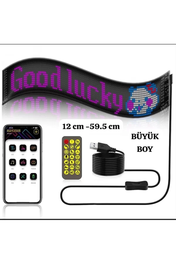 Led Ekran Matrix Panel Cama Yapışan En Büyük Boy 16x96 Led Sayısı Araba Yazısı 12cm-59.5cm