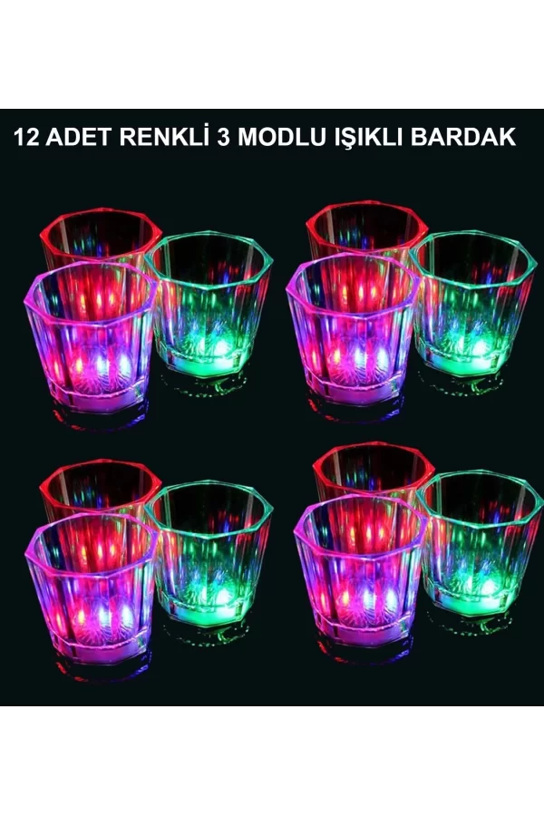 Led Işıklı Eğlence Bardakları - 3 Modlu Renk Değiştiren Bardak 12 Adet