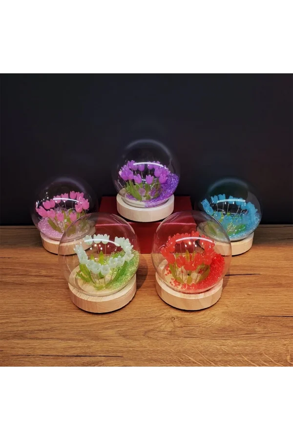 Led Işıklı Lale Cam Fanus