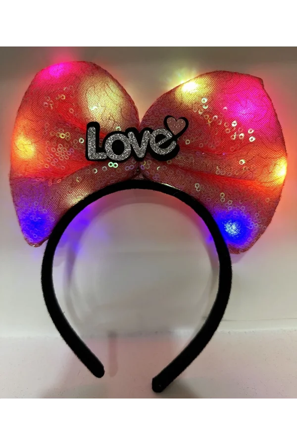 Led Işıklı Love Yazılı Fuşya Fiyonk Taç – Kız Çocuk Parti Tacı