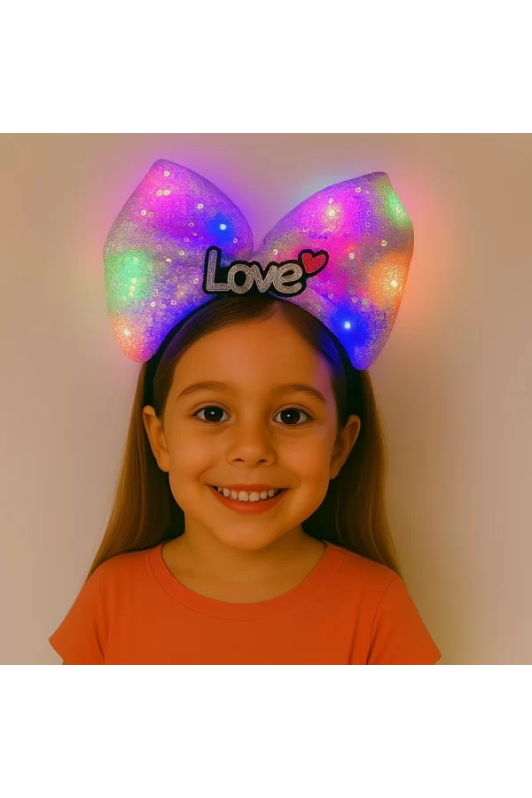 Led Işıklı Love Yazılı Mor Fiyonk Taç – Kız Çocuk Parti Tacı