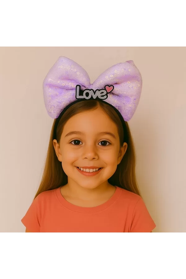 Led Işıklı Love Yazılı Mor Fiyonk Taç – Kız Çocuk Parti Tacı
