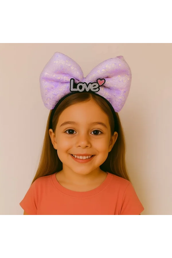 Led Işıklı Love Yazılı Mor Fiyonk Taç – Kız Çocuk Parti Tacı