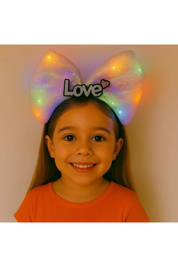 Led Işıklı Love Yazılı Pembe Fiyonk Taç – Kız Çocuk Parti Tacı