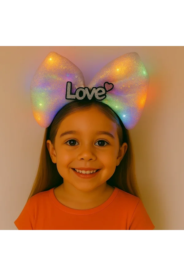 Led Işıklı Love Yazılı Pembe Fiyonk Taç – Kız Çocuk Parti Tacı