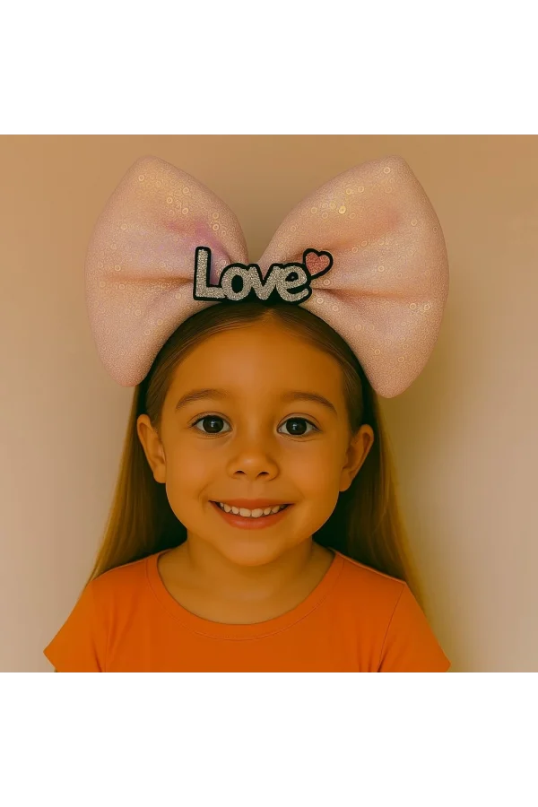 Led Işıklı Love Yazılı Pembe Fiyonk Taç – Kız Çocuk Parti Tacı